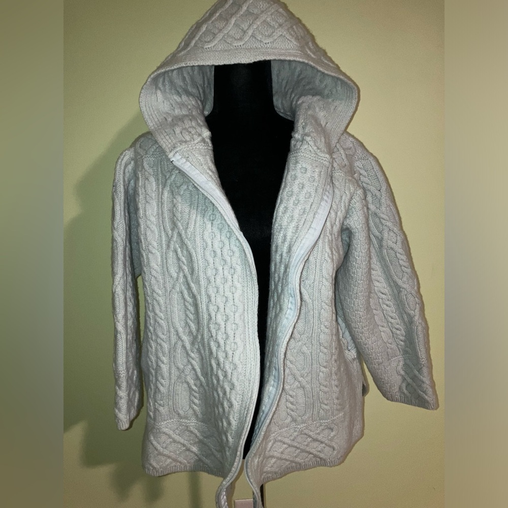 Arancraft Aran merino wool fisherman full front zip sweater 100% pure merino XL
